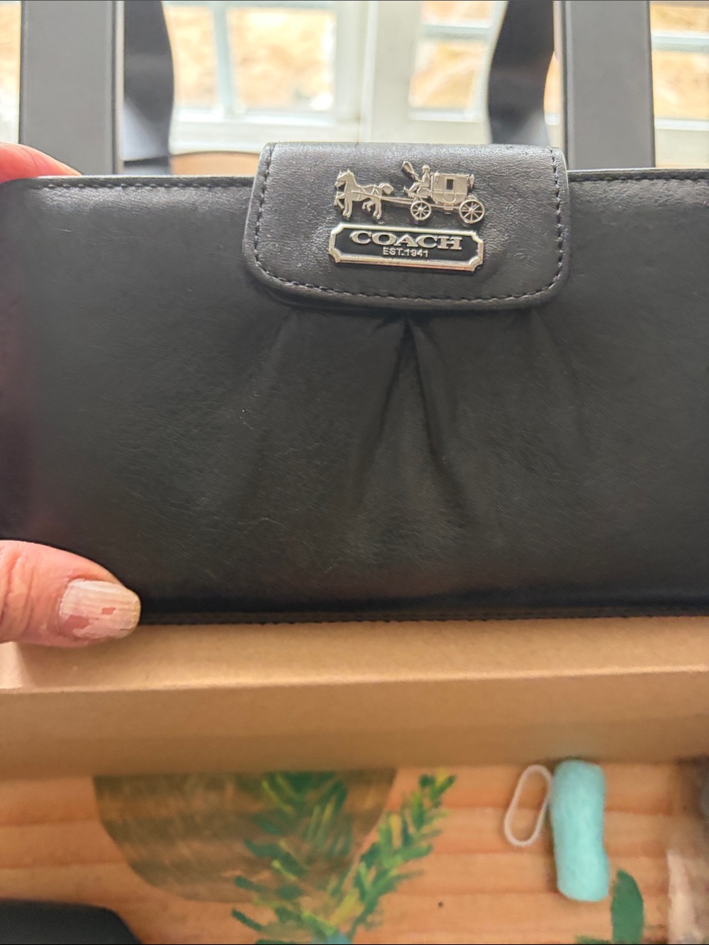 Coach Black Leather Women's Wallet with Silver Coach Plaque